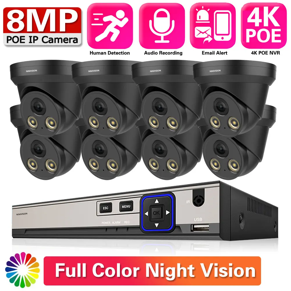8CH 8MP Ultra HD NVR Video Security System 4K H.265+ Surveillance NVR 4K IP66 IPC CCTV Color Night Vision Dome Cameras Kits