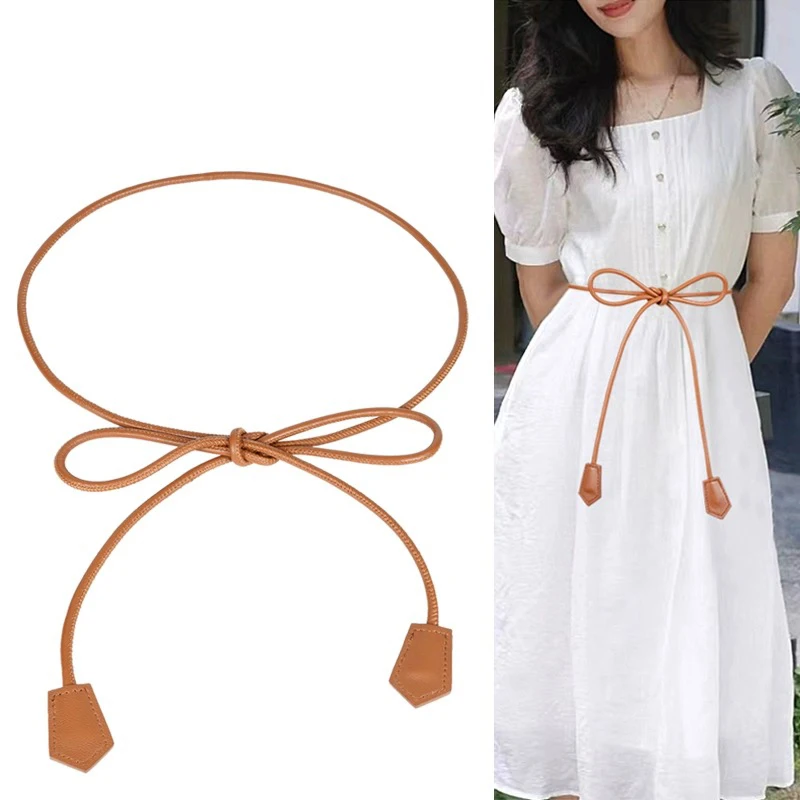 

Slim Sheepskin Long Waist Belts Women‘s Dress Coat Decorative Knotted Waist Rope Elegant Designer Waistband DIY Thin Waist Chain