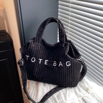 Borsa a tracolla da donna alla moda Borsa a tracolla con lettera in velluto a coste di grande capacità Borsa con manico Design casual Borse casual testurizzate e da viaggio