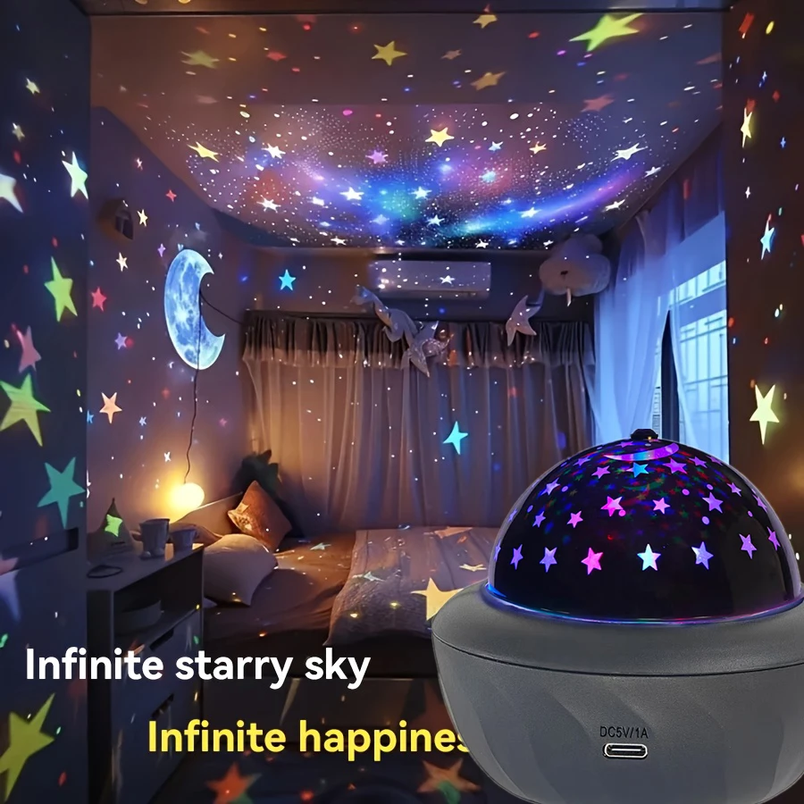 LED Night Light USB Auto Rotating Christmas Party Star Moon Projection Lamp Galaxy Projector Lamp Room Decorations Birthday Gift