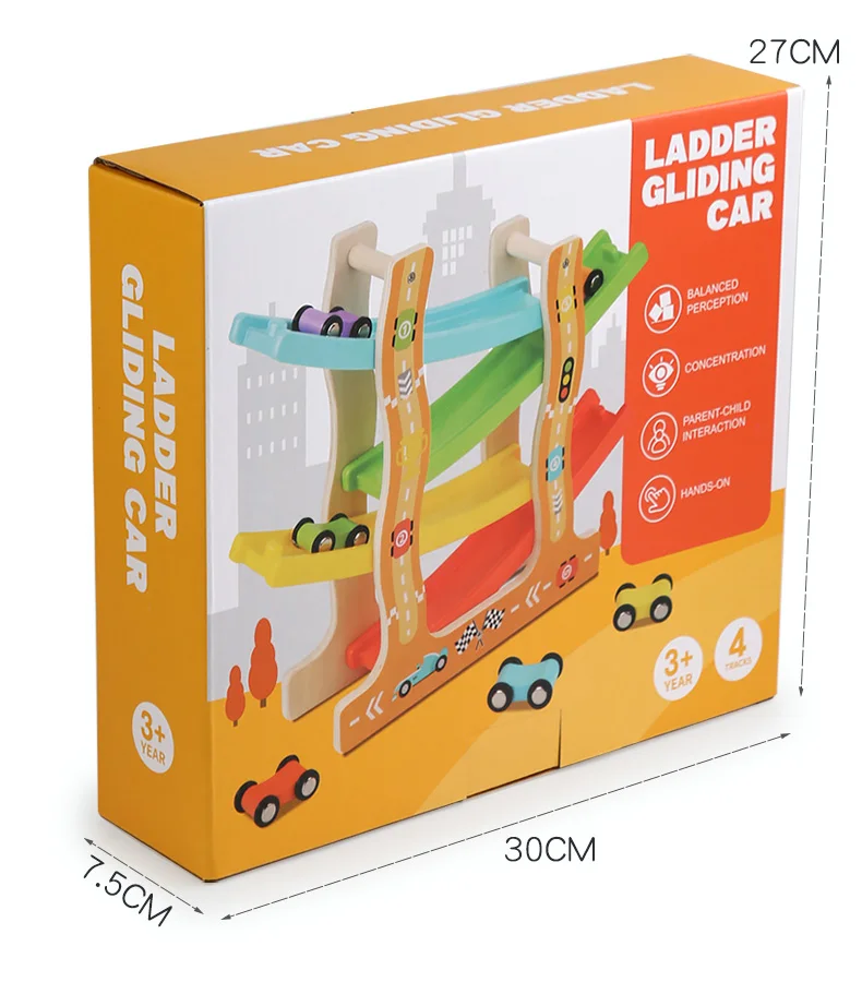 Track Wooden Ramp Racing Toddler Toy Car Set Montessori Educational Toy Game Mini Inertia Slide Roller Coaster Racing