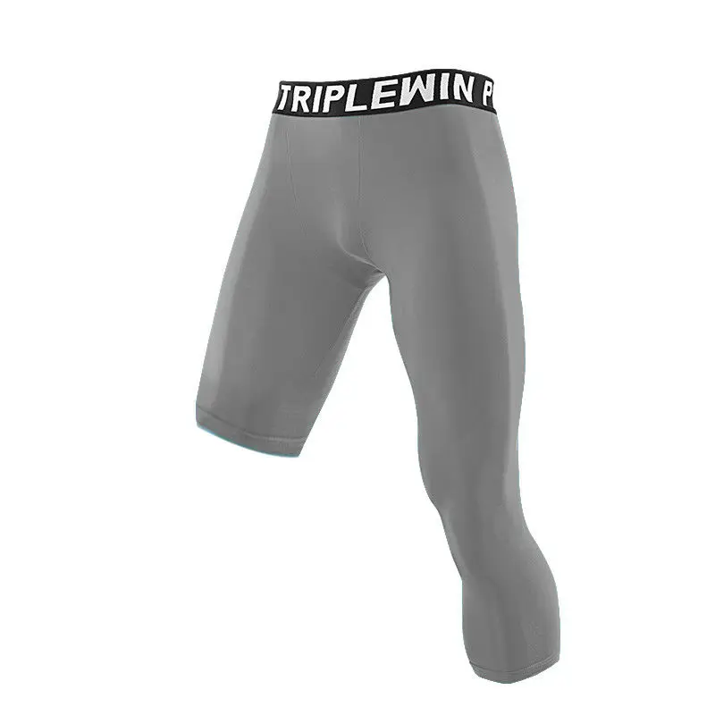 Men Women Summer Capri Running Tights GYM 3/4 Pants Male Basketball Football Soccer Fitness Exercise Sport One Leg Leggings 03
