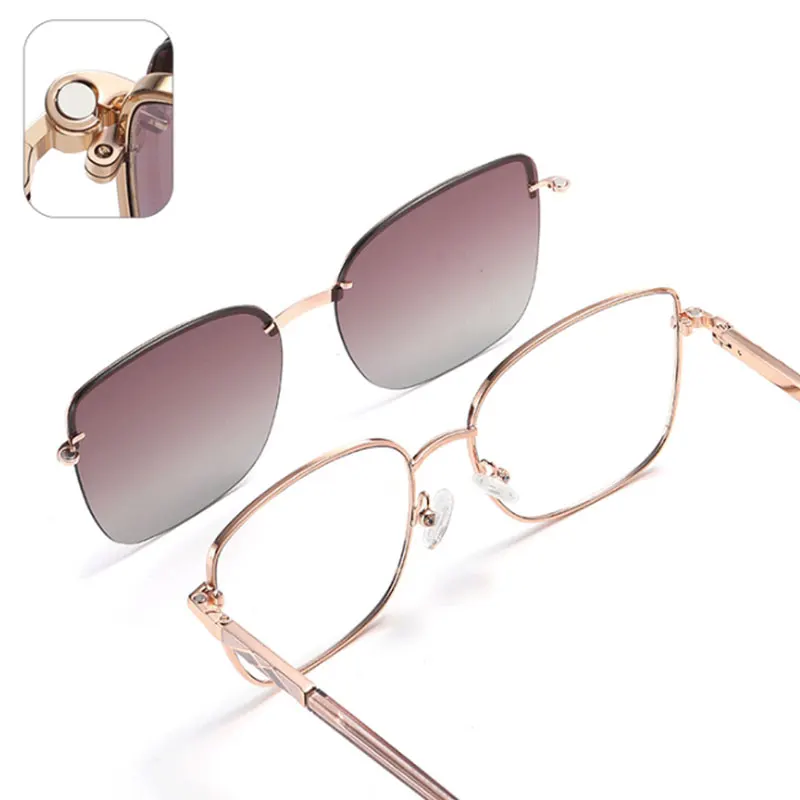 New Women's Prescription Glasses Anti Blue Light Glasses Frames Magnetic Clip With Polarized Lenses Women Myopia Glasses - 6