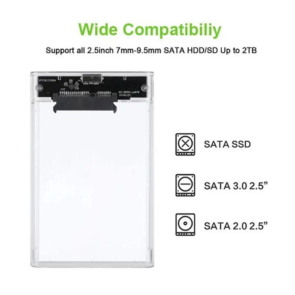 2.5인치 외장 SSD 마이크로 USB 3.0 고속 모바일 하드 드라이브 박스 투명 기계식 SATA 시리얼 포트 노트북 솔리드 스테이트