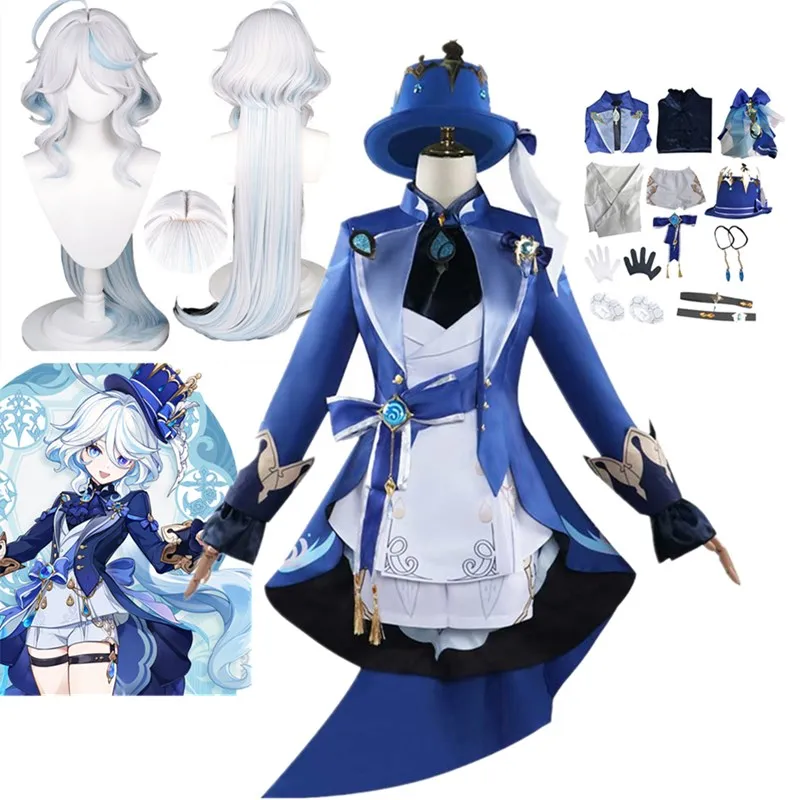 

Focalors Furina Cosplay Genshin Impact Fantasy Costume Adult Women Dress Hat Wig Outfits Halloween Carnival Party Disguise Suit