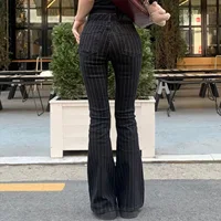 2000s Clothes Y2k Low Rise Boot Cut Jeans Woman Casual Black Striped Denim Trousers Streetwear Flare Pants P77-DD25 - Image 2