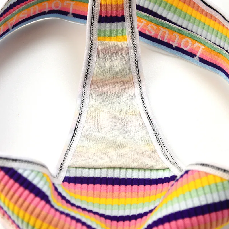 1pcs Cotton Women's Thongs Panties Sports Breathable Low Waist Underwear Lingerie Sexy Bikini Female Colorful Striped G-String women panties,female underwear,cotton panties,womens underwear
