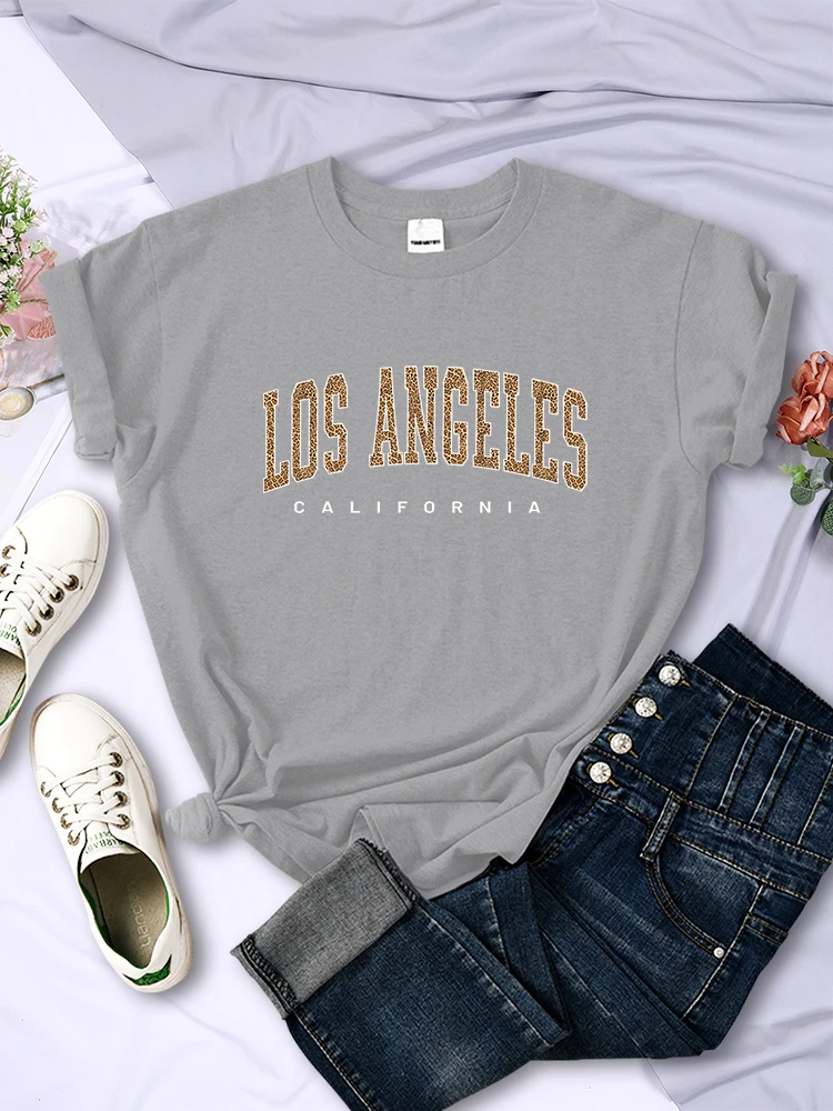 Los Angeles, California Usa Stad Luipaard Print T-shirt Vrouwen Casual Mode Korte Mouw Zomer Ademend Zachte T-shirts Vrouwelijke