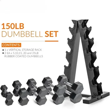 Dumbbell Set with Rack | Multiple Options in 150lbs and 210lbs Weights Large Fitness Equipment Body Building Sports, Dumbbell 3