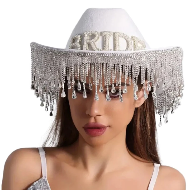 

Blingbling Diamond Bride Hat Cowgirl Hat Wedding Encrusted for Wedding Engagement Bachelorette Party