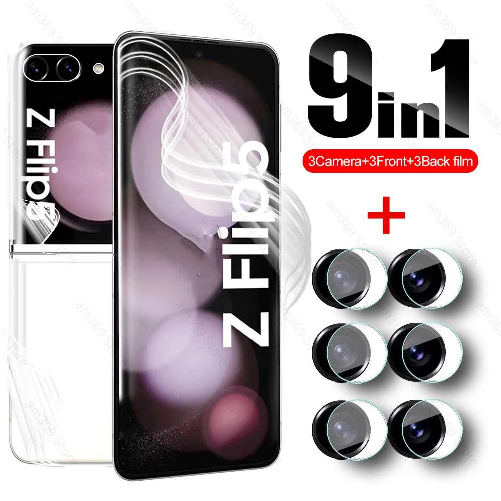 

9in1 Hydrogel Film For Samsung Galaxy Z Flip5 5G 6.7'' Front Back Screen Protector Samsang ZFlip5 Flip 5 ZFlip 5 2023 Lens Glass