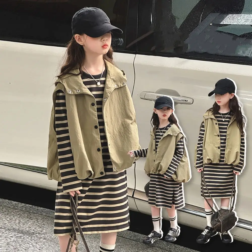 Two Pieces Set Y2K Children's Wear Suit Teens Sweet Waistcoat Dress Suit Autumn Summer Slim Fit Girls Clothes Set Summer