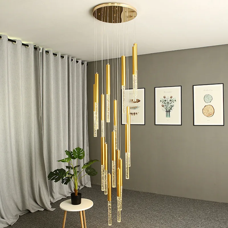Nordic Led Staircase Ceiling Chandeliers Gold Black for Living Room Hall Pendant Lamps Home Decor Suspension Lusters Luminaires