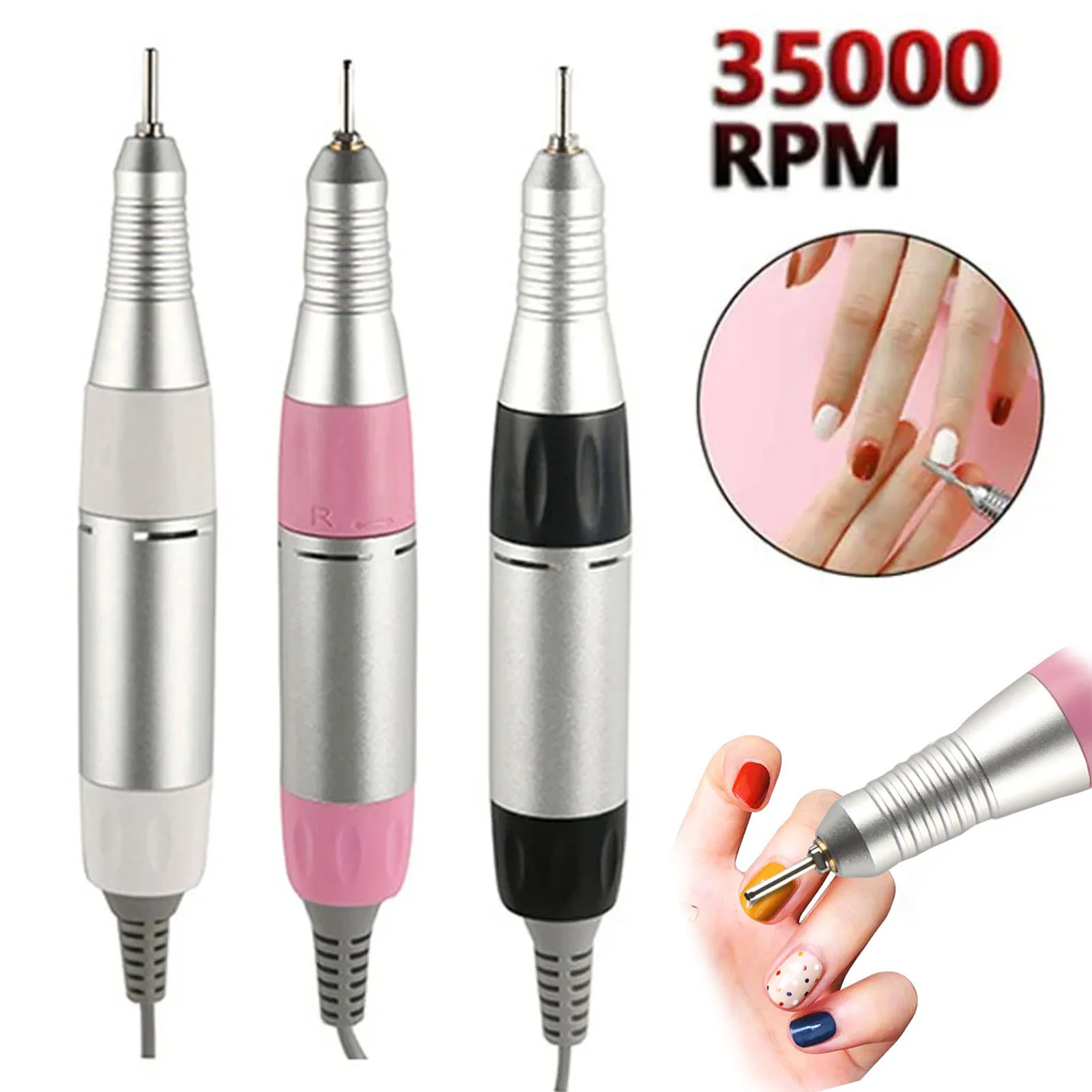 NEW Professional Electric Nail Drill Handle 35000RPM Nail Art Drill Handpiece File Polish Grind Machine Manicure Drill Accessory