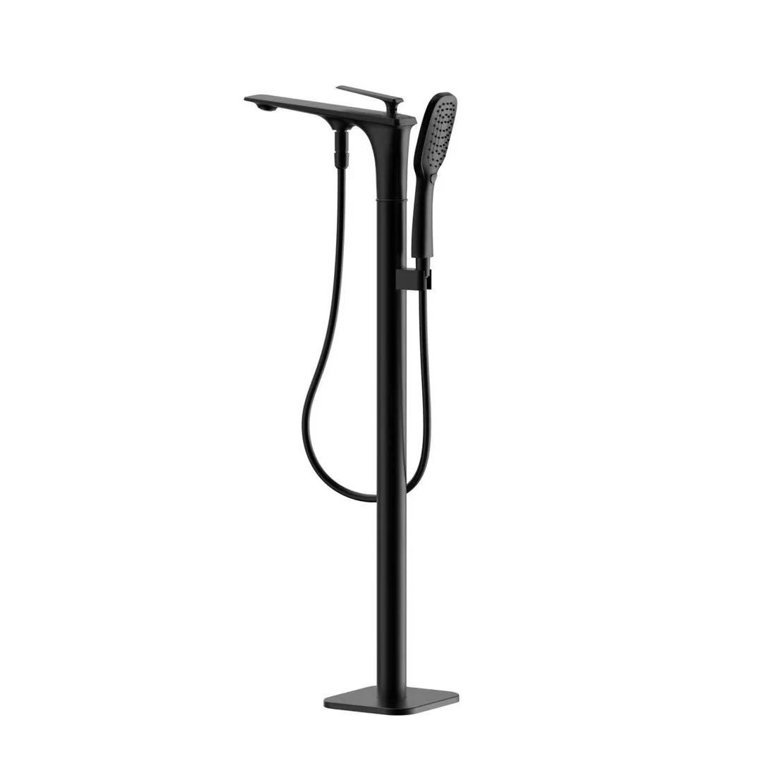 

Bathroom brass floor mounted bath & shower faucets stand black bath shower