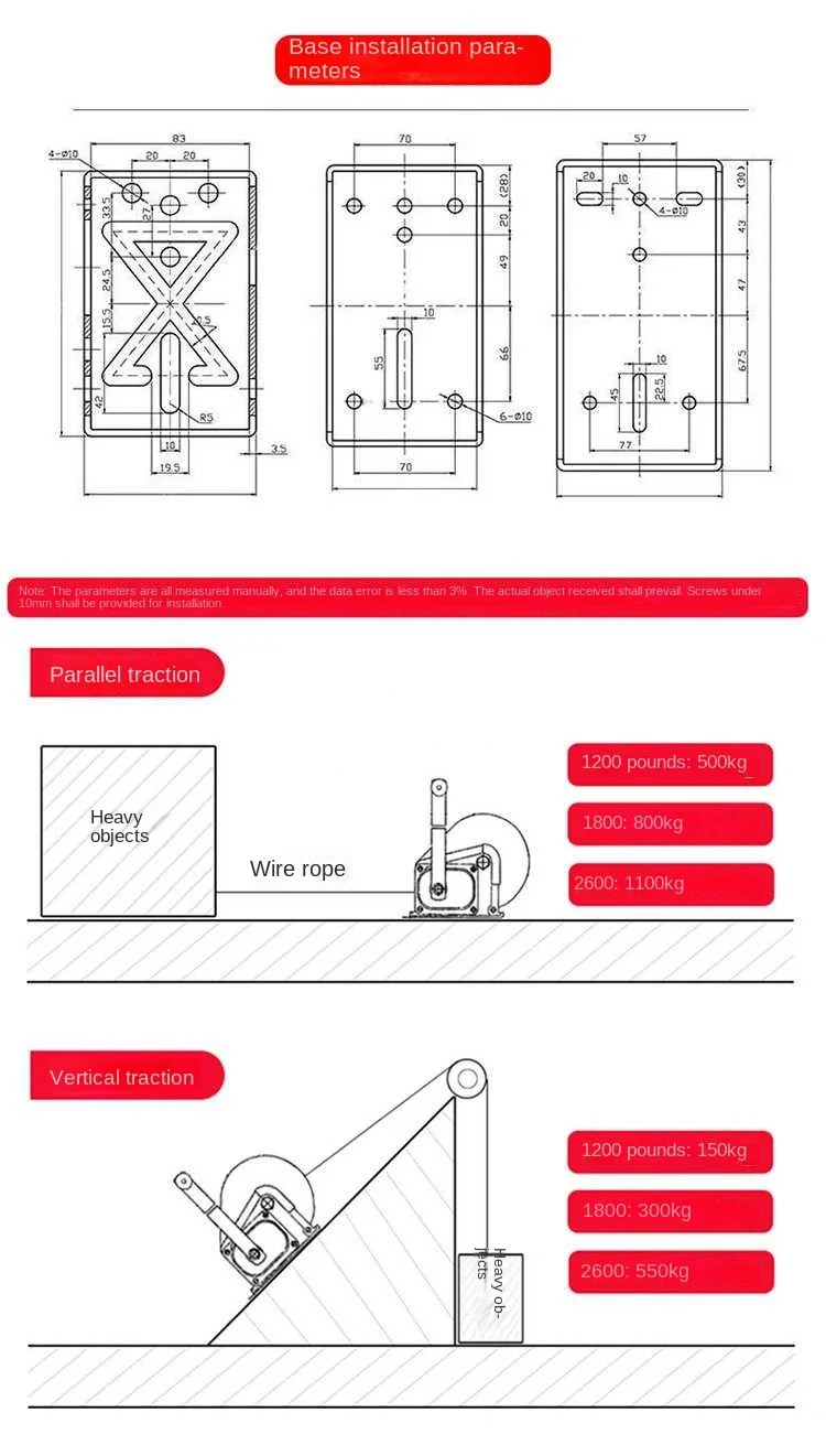 S53aa42e8bc174f2f85c55477a1cd0e3c4 2600Pounds, 40m, 3m/min Wirerope Hand Operated Winch Alloy Steel Manual Traction Hoist Winch Crane Bidirectional Self-locking Jack Mallzona