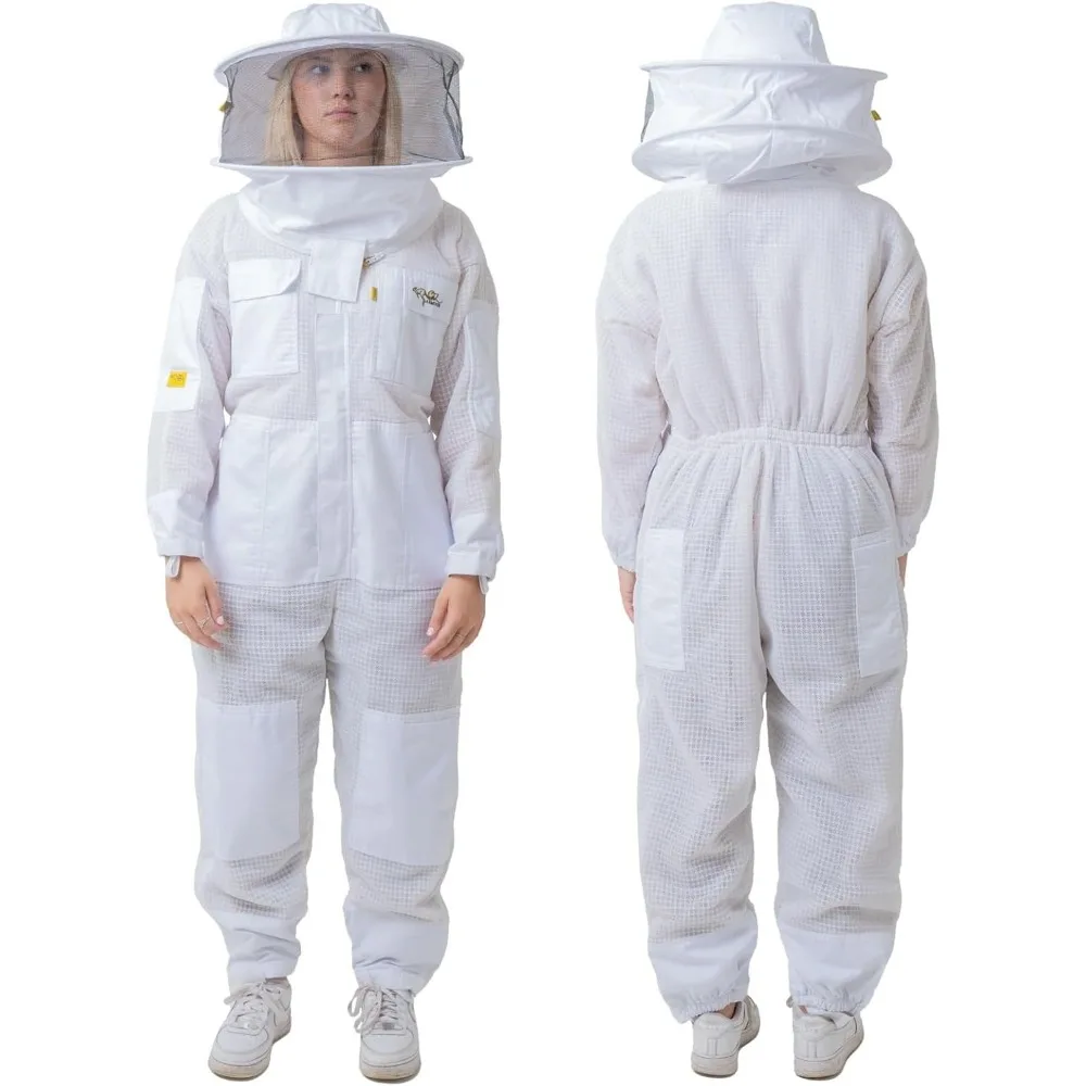 Three Layer Mesh Ventilated Beekeeping Suit, Beekeeper Suit with Fencing & Round Brim Hat Comfortable Sting proof Anti Wasp Suit