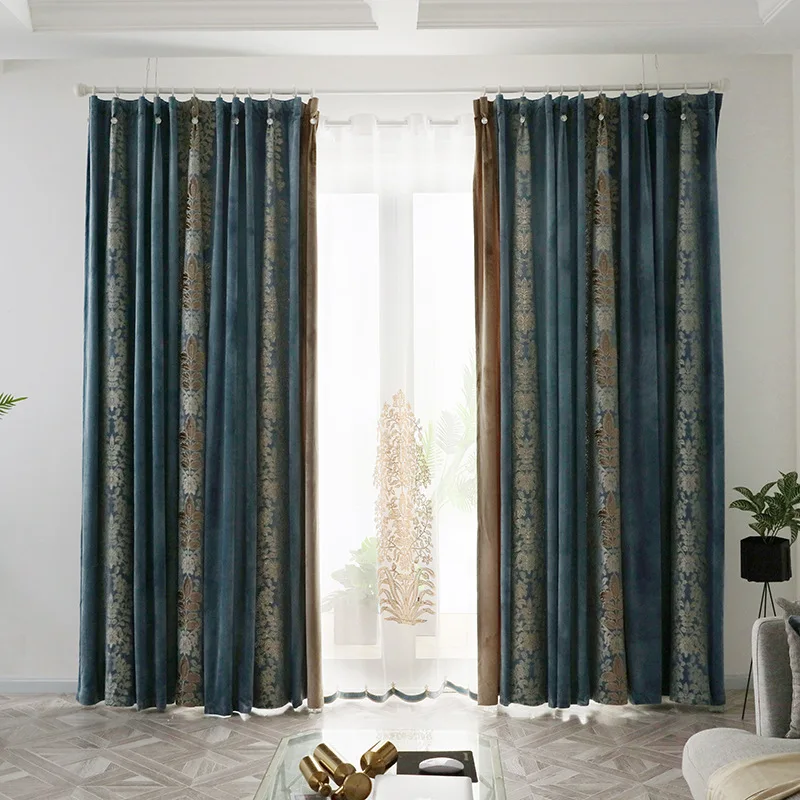 velvet curtains Embroidered European Advanced Opaque Light and Heat Insulation Luxury Curtains for Living Room Dining Bedroom Custom Made Blue blackout curtains Curtains