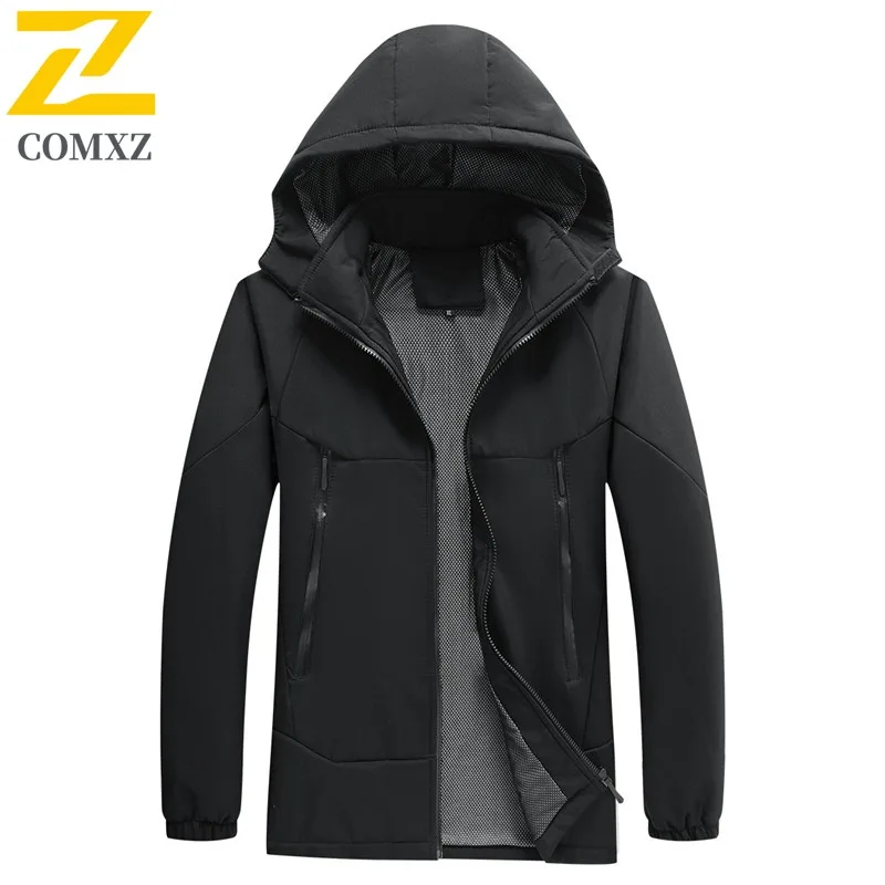 COMXZ Chaqueta Waterproof Solid Color Hooded Outdoor Camping Running Trench Coat Work Wear Resistant Comfortable Men's Outerwear