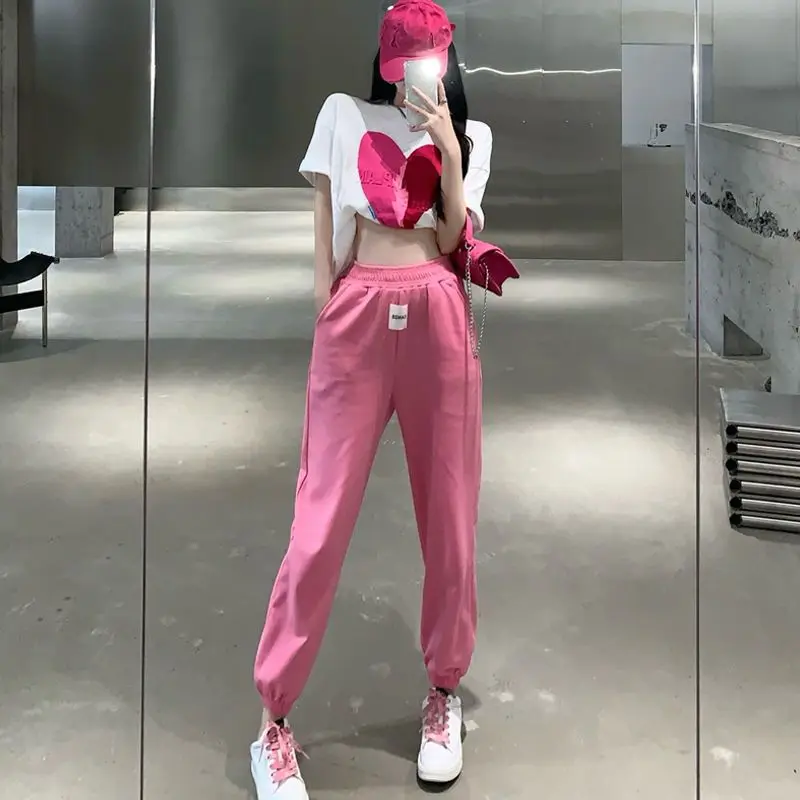 

2023 Coupleswear Spring Cotton T-shirt + Fashion Casual Pants Square Dance Sister Group Suit Female Y2K Korean Fashion