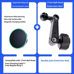 Universal Car Phone Holder Extension Arm with Air Vent Mount and 17mm Ball Head Adapter (Rod Charg Holder)