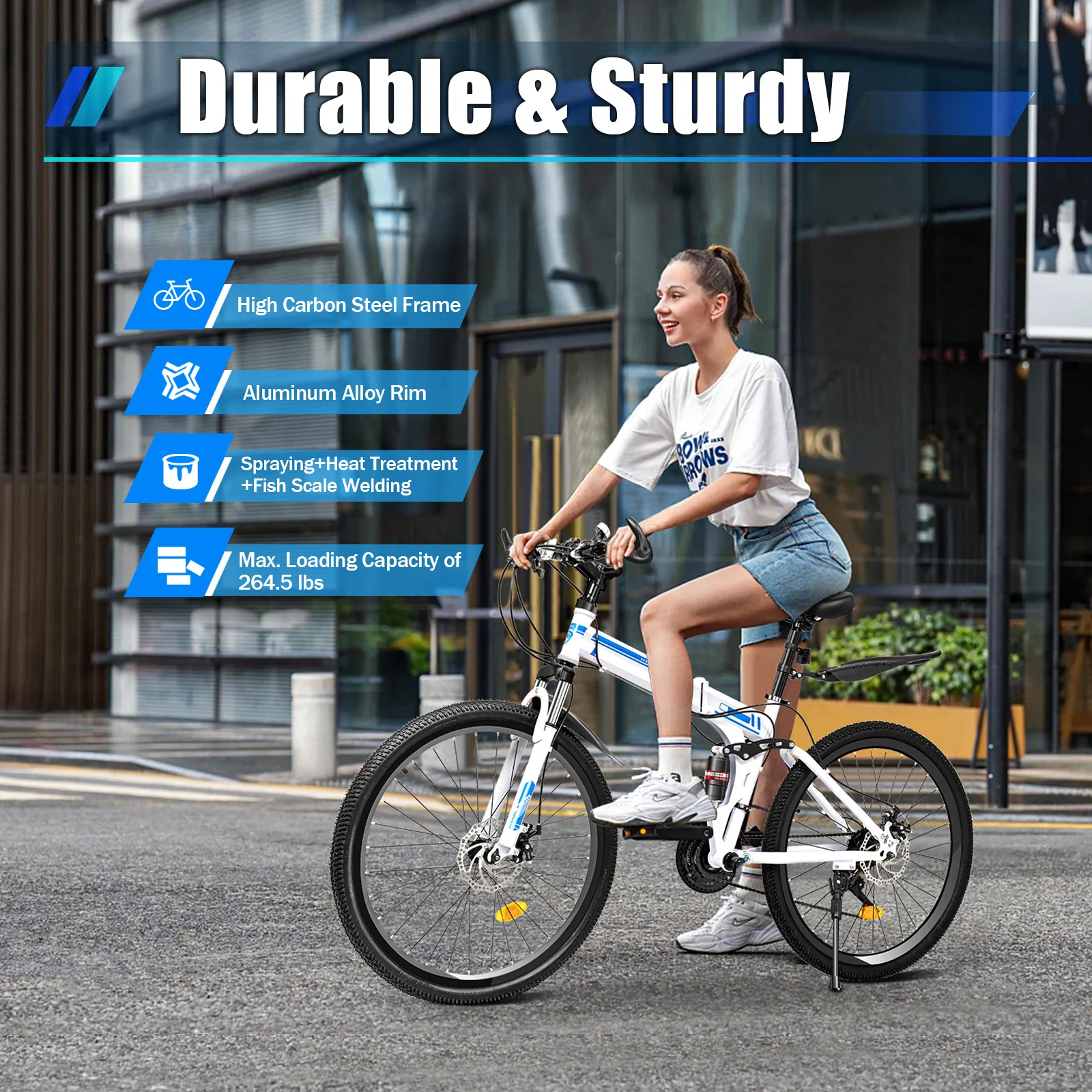 26 Inch Folding Mountain Bicycle 21 Speeds Portable Foldable Bike High Carbon Steel Body Dual Disc Brakes Bicycle