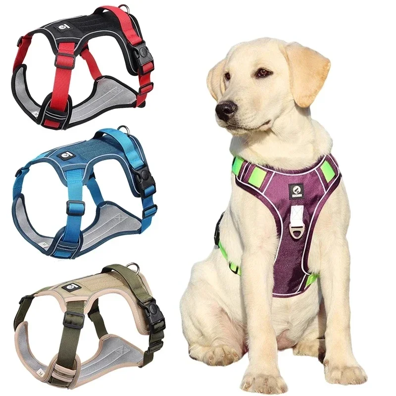 ReflectivePetDogsHarnessVestCollarAdjustSafetyLeadStrapfor