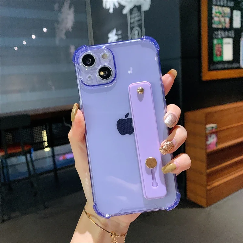 Clear Shockproof Wrist Strap Holder Phone Case with Soft Cover