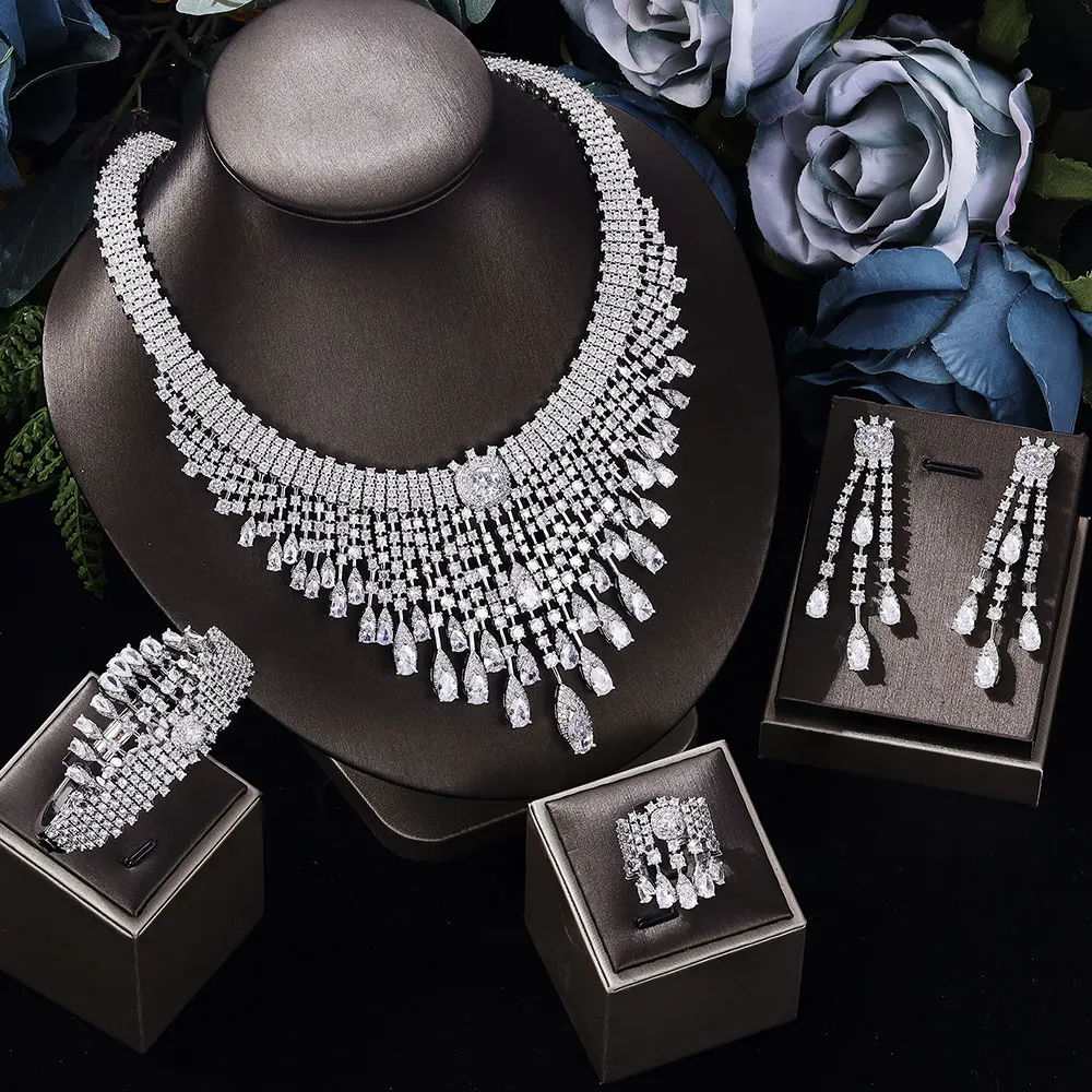 

Russia 4 Piece Gorgeous Bridal Jewellery Set CZ Necklace Earrings Sets for Women's Wedding with Women's Wedding Jewellery Sets