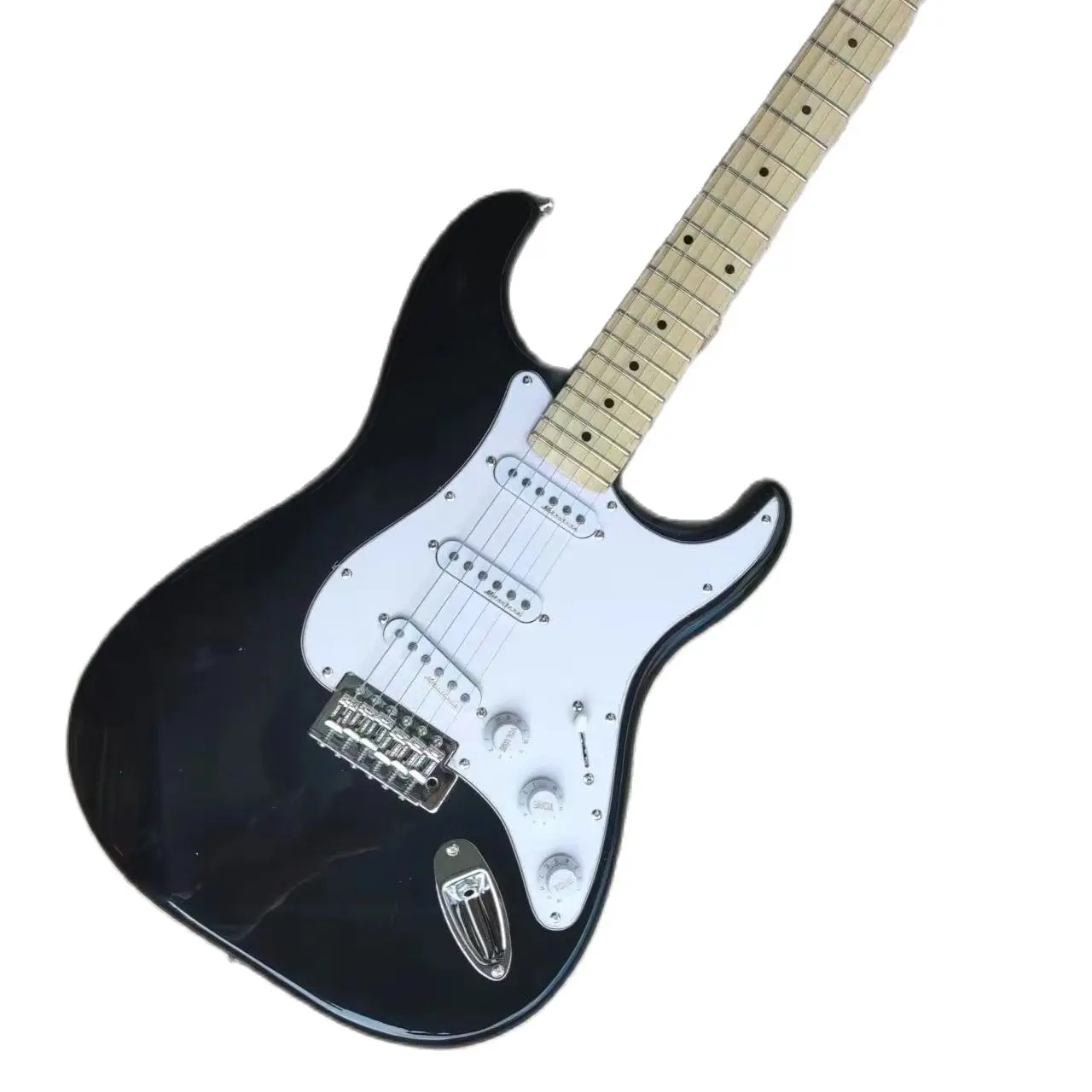 

New customized, black ST Electric guitar, white guard, maple fingerboard, SSS pickup, high quality, fast delivery