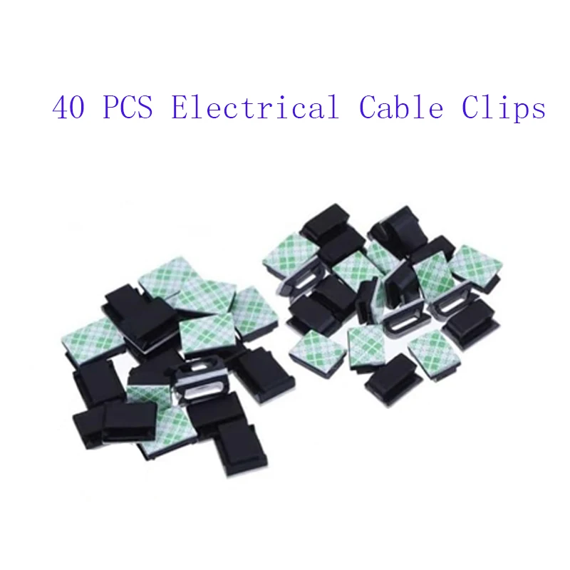 Adhesive Cable Clips 40 PCS for Cable Management Wall Under Desk Lights Car Dash Cam Ethernet Electric Wires Small cable clip