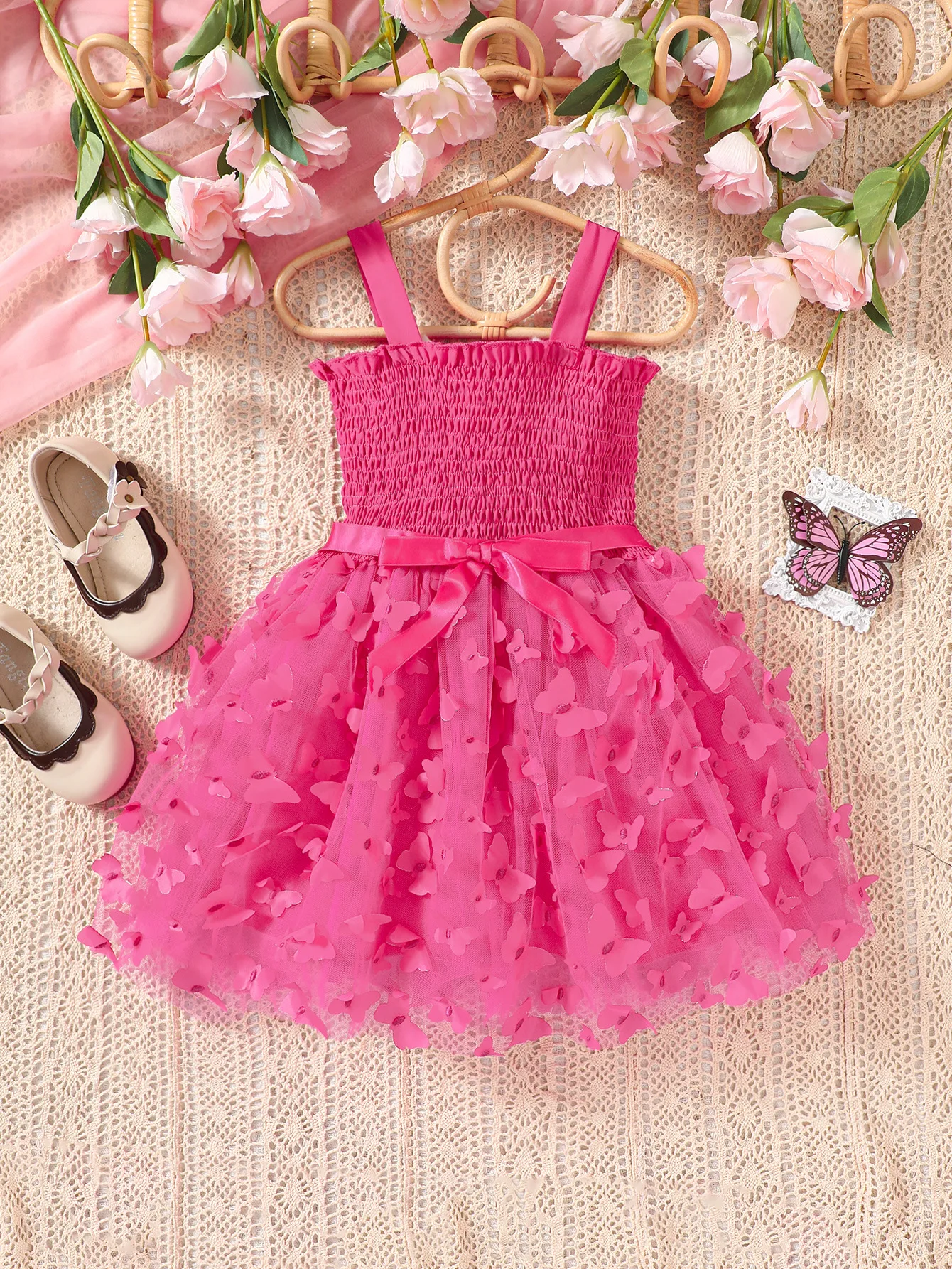 

3D butterfly mesh fluffy princess suspender dress