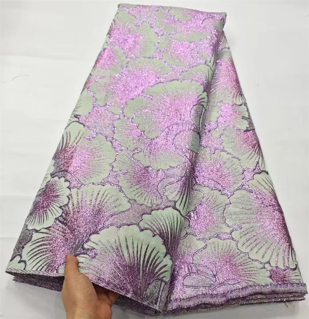 

African Jacquard Brocade Luxury Fabric For Women Floral Damask Dress Material Nigerian Gilding Lace Brocard Tissu 5 Yards DJB78