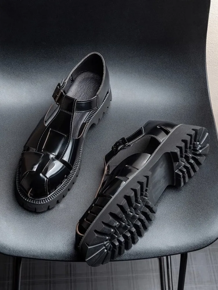 Mens Cowskin Genuine Leather Sandal Buckle Strap Summer Thick