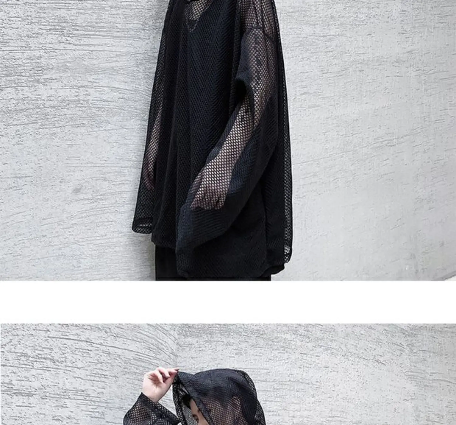 2024 Summer Dark Hollowed Out Mesh Hoodies T-shirt For Men Women Long Sleeves Loose Hooded Mesh Transparent Shirts