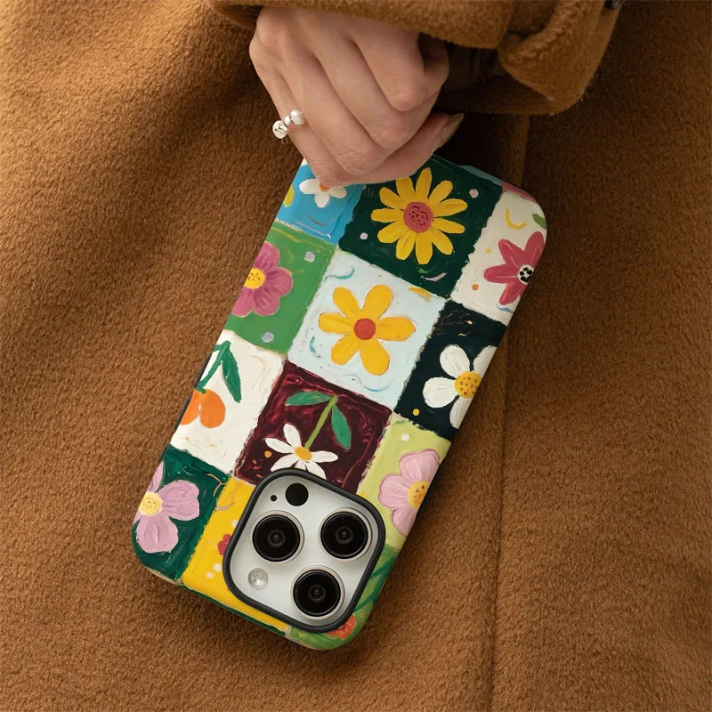 Dual-Function Floral Shockproof Phone Case with Protective Film