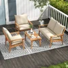 4 Pieces Garden Sofa Set, Outdoor Acacia Wood Conversation Set with Soft Cushions and Coffee Table, Outdoor Sectional Sofa Set 1