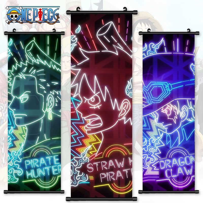 

Wall Artwork Anime Canvas Luffy One Piece Picture Nami Print Roronoa Zoro Poster Sanji LED Hanging Painting Scrolls Room Decor