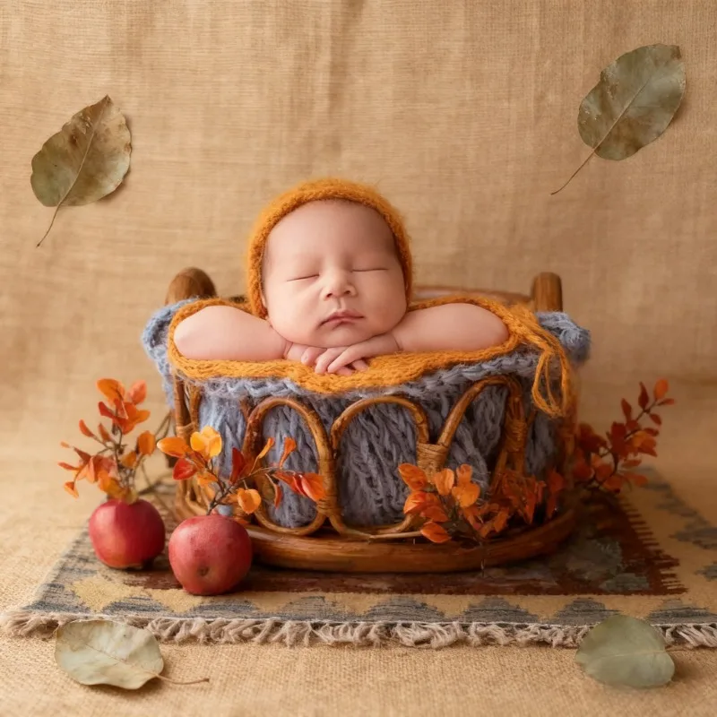 Newborn Studio Shooting Props 1pc Brown Round Vine Woven Basket Baby Photo Shoot Chair Accessories Fotografie Tools for Studio