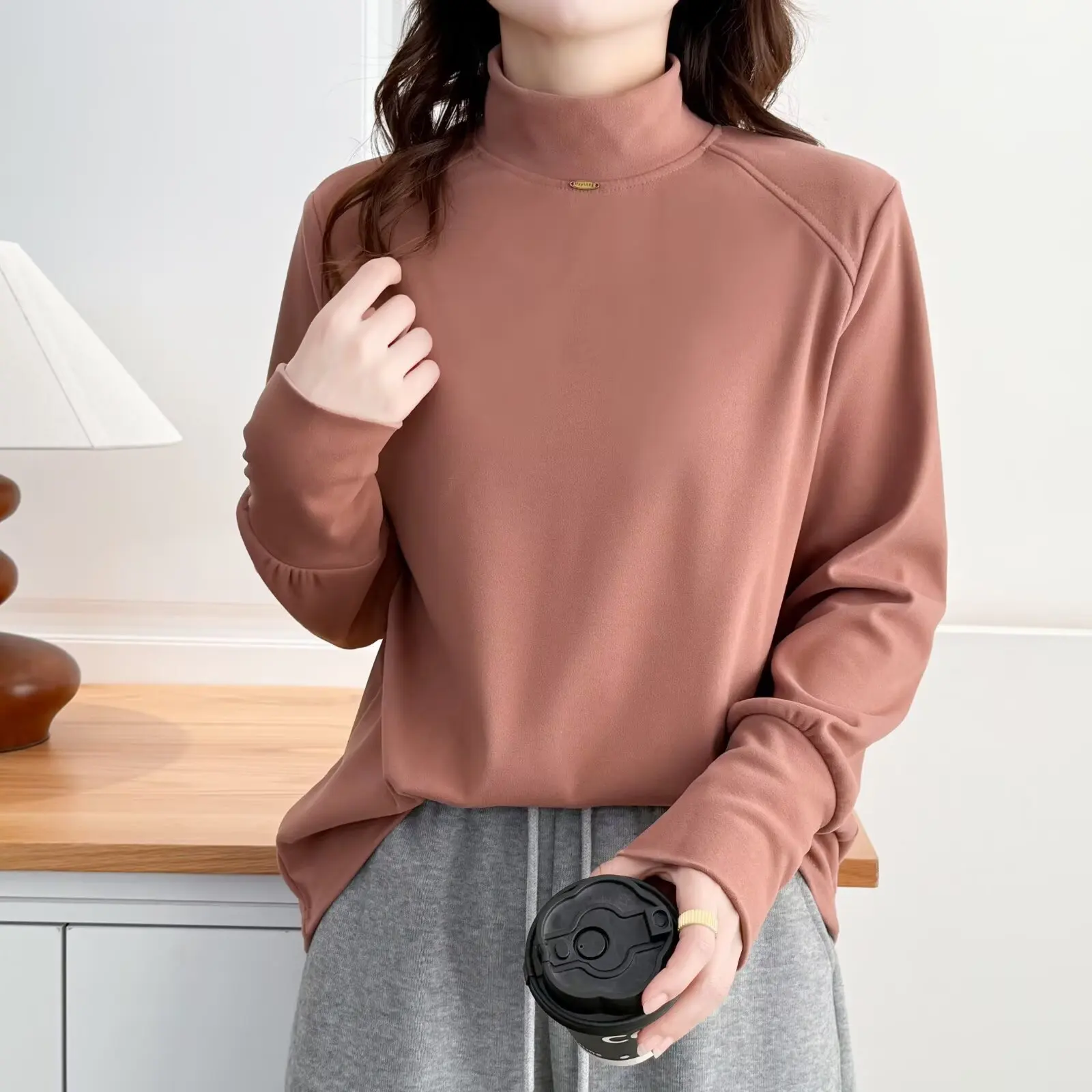 XXXXL Fashion Plus Size Women's T-Shirt Autumn And Winter New double-sided Fleece Warm Thickened Long Sleeved Inside Tops 891