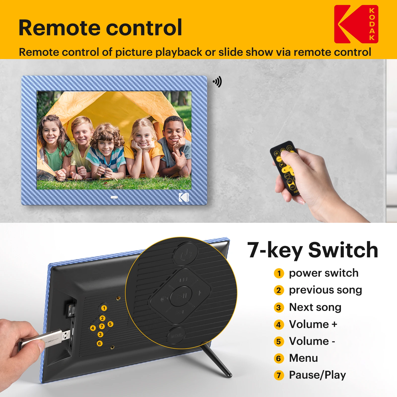 Kodak 10.1 Inch Electronic Picture Frame with Remote Control 1280*800 HD Display Music Video Player Calendar Clock Room Decor acrylic digital photo frame