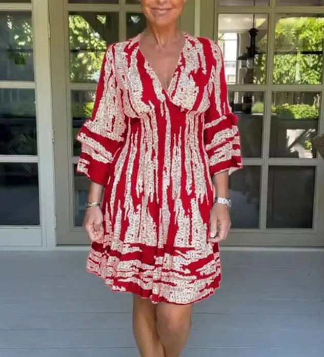 

Causal Dresses for Women 2023 Summer New Waistband Flare Long Sleeve V-Neck Fashion Mini Dress Female Vestidos Streetwear