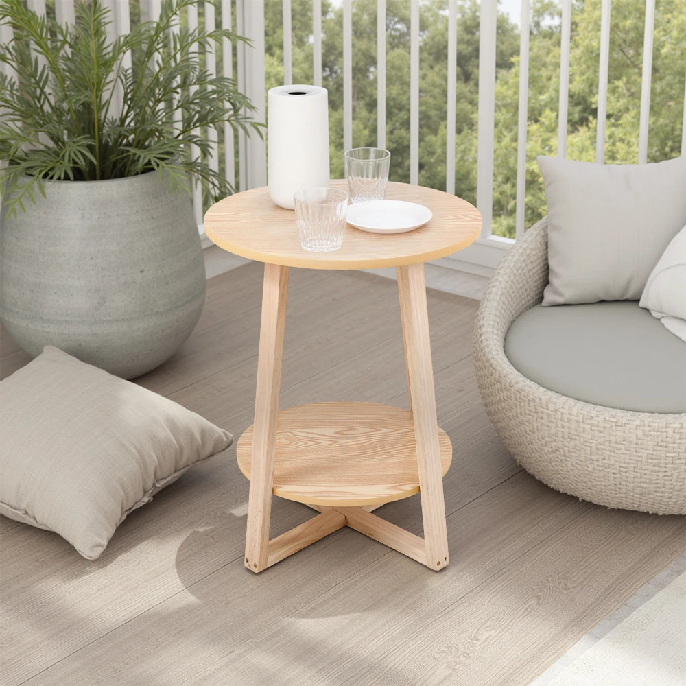 【Breeins】2-Tier Round Wooden Coffee Side Table