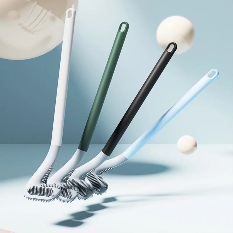 Golf Silicone Toilet Brush With Holder Set Long Handled Toilet Cleaning Brush Black Bathroom Accessories
