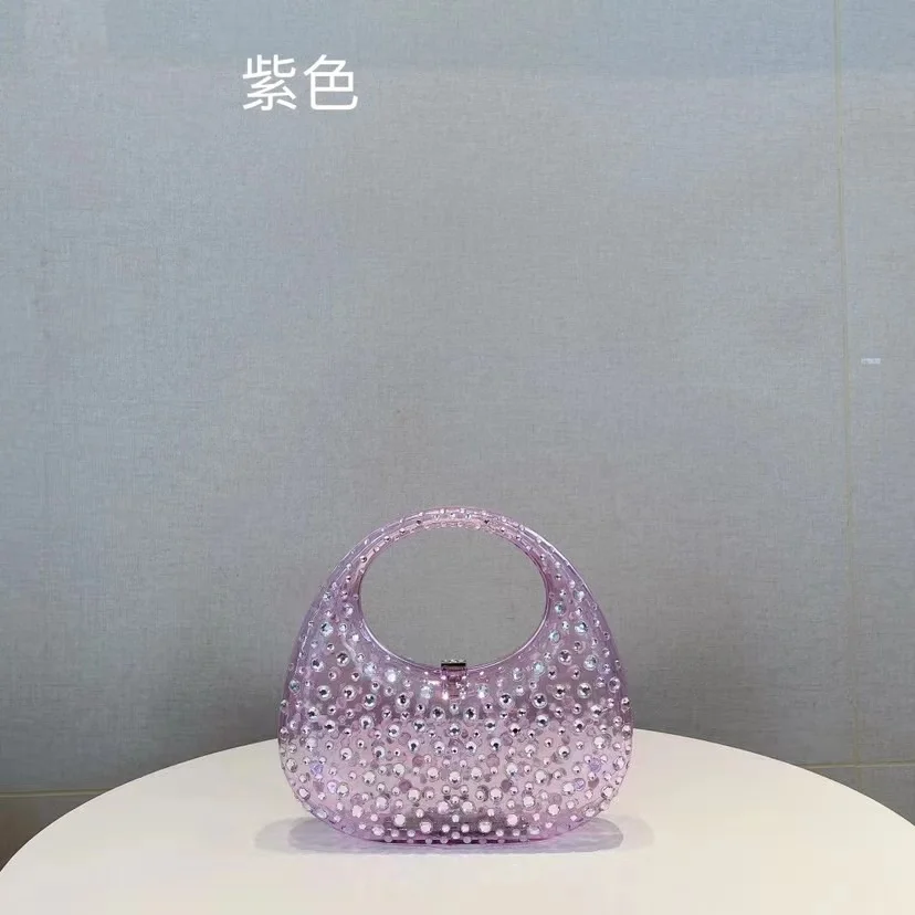 Luxury Designer Acrylic Handbag Crystal Shiny Rhinestones Diamond Evening Bag Wedding Party Clutch Purse Women Shoulder Bag