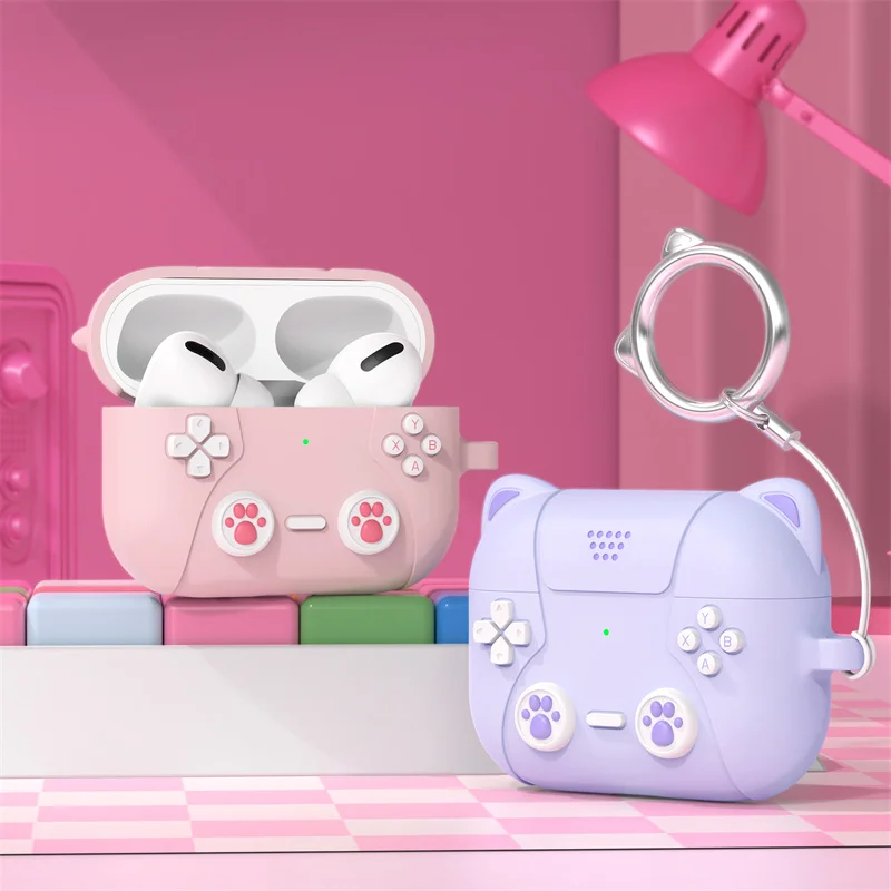 Cute 3D Cat Game Console Silicone Earphone Case with Hooks