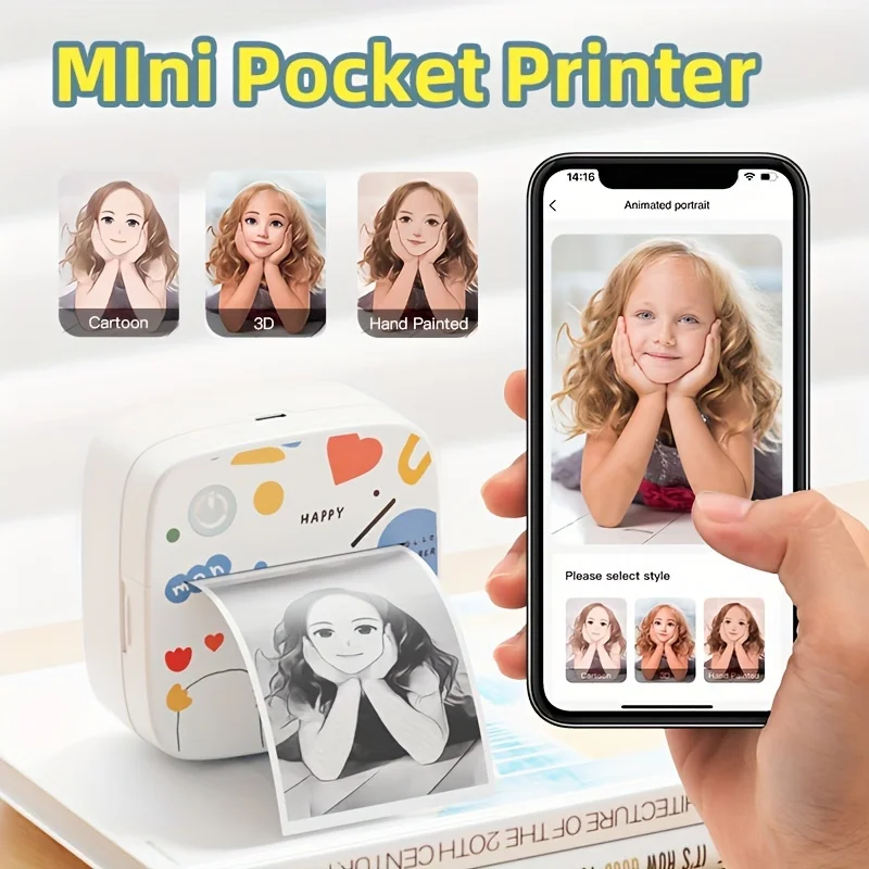 Portable Printer, Mini Pocket Wireless BT Thermal Printer for Smartphone,for Halloween, Christmas Gift