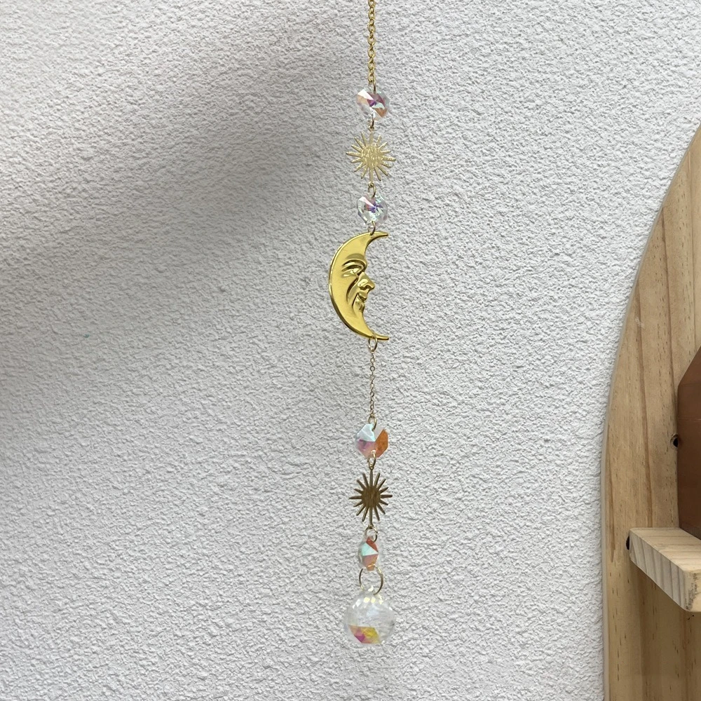 Description Picture 4 of itemCrystal Pendant Hanging Sun Catcher Stained Glass Hanging Decor Sunlight Catcher Balcony Yard Moon Sun Crystal Wind Chime