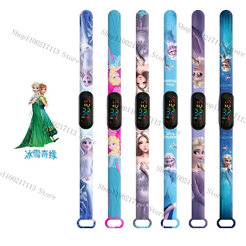 Frozen Elsa Children's Watch Disney Anime figures Anna Cartoon LED Touch Electronic Waterproof Sports Bracelet Watch kids gifts