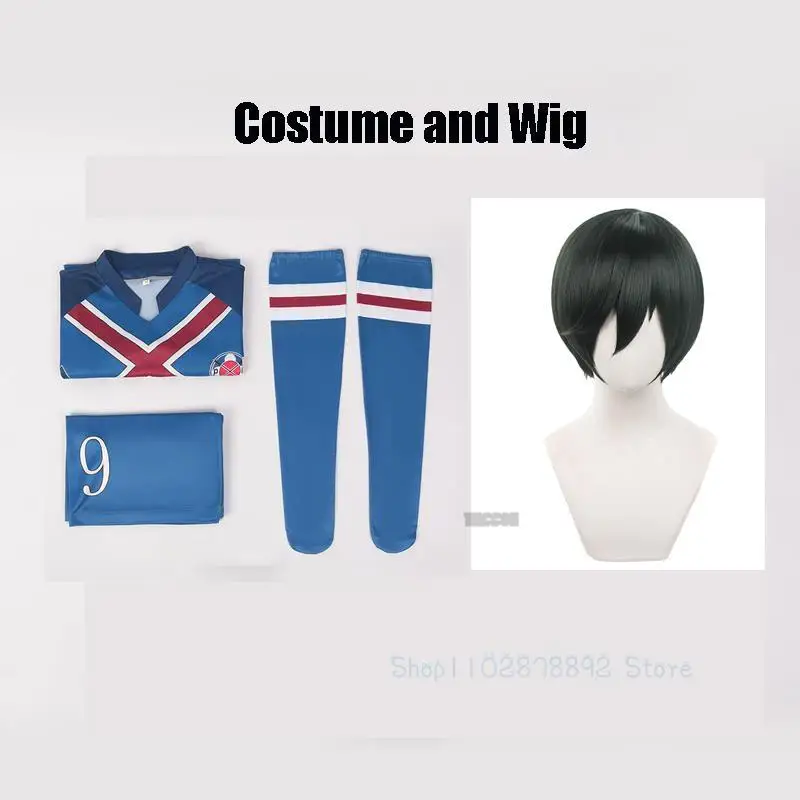 thumbnail image 1 of Peluca de disfraz de Cosplay de Anime Blue Lock Rin Itoshi Rin, n.º 9, traje de fútbol, uniformes para fiesta deportiva de Halloween para hombre, 1 of 5